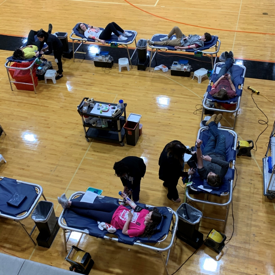 aerial shot of blood donation stations